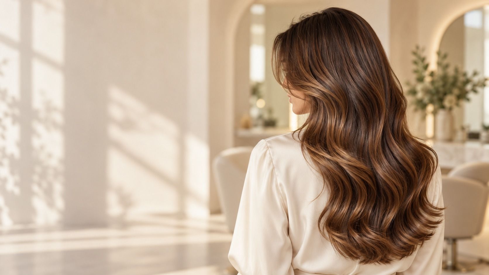 Brunette waves in a sunlit salon